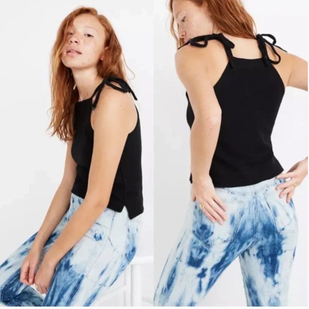 Madewell M0073 Tie Shoulder Halter Tank Top ottoman jacquard Regular Fit Shirt